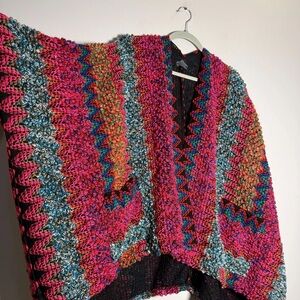 Angie Boho Multicolor Crochet Open Cardigan - Pink, Blue, Orange, Teal One Size